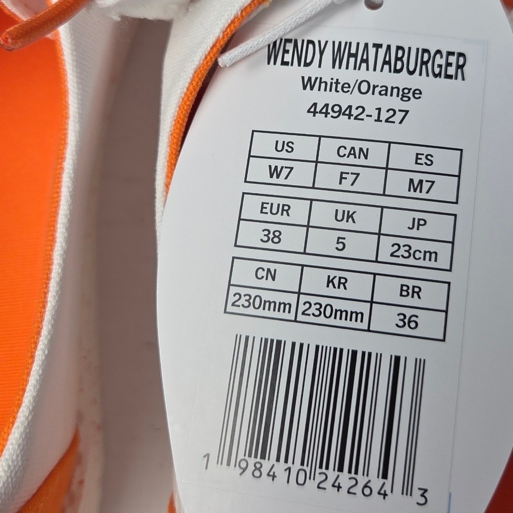 Hey Dude Wendy Whataburger Shoes Women 7 White Orange Slip On Canvas Loafers NEW - Picture 13 of 13